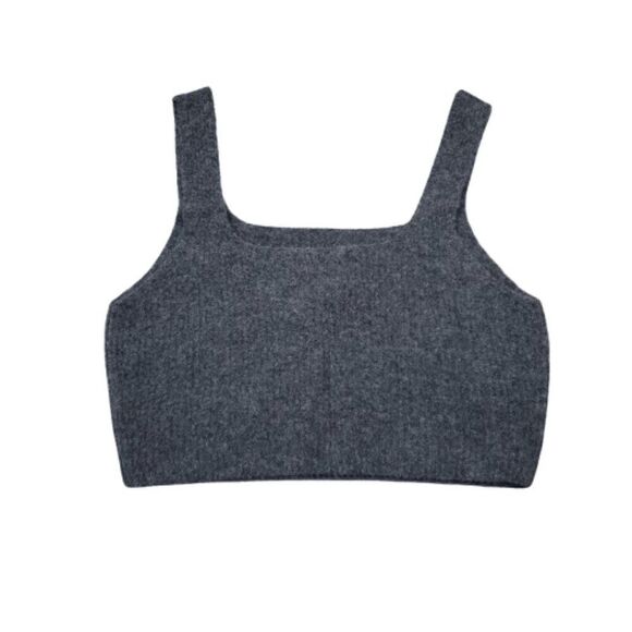 Everlane The Cozy Stretch Tank Crop Yak Wool Blend Large Heathered Charcoal Gray - Picture 3 of 8
